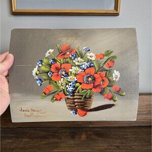 Colorful Flower Bouquet Oil Painting Hand Painted Board Vintage Possible Antique